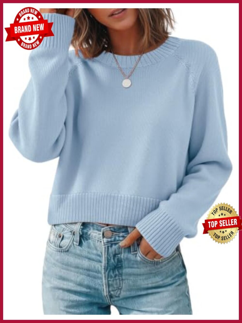 Zeagoo Soft Knit Cropped Crewneck Sweater Long Sleeve Pullover Fall Top